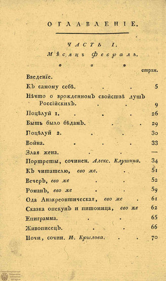 ЗРИТЕЛЬ. 1792. Оглавление частей I-III
