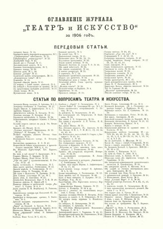 ТЕАТР И ИСКУССТВО. 1906. ОГЛАВЛЕНИЕ