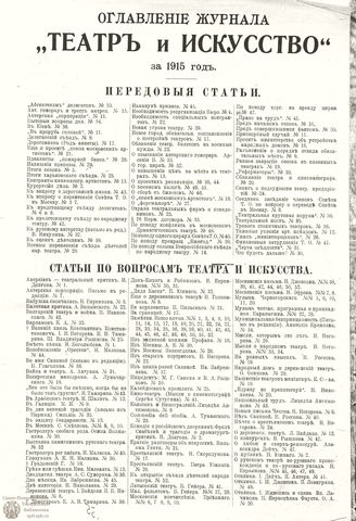 ТЕАТР И ИСКУССТВО. 1915. ОГЛАВЛЕНИЕ